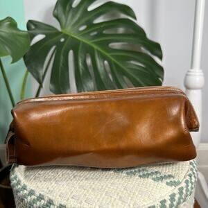 Vintage JC Penney Vinyl-7 Brown Shaving Dopp Kit Toiletry Bag Brass Zipper USA